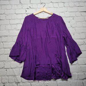 LaRoque 100% Silk‎ Purple Bell Cuff Blouse Size ?